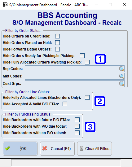 S/O Management Dashboard Recalc Screen