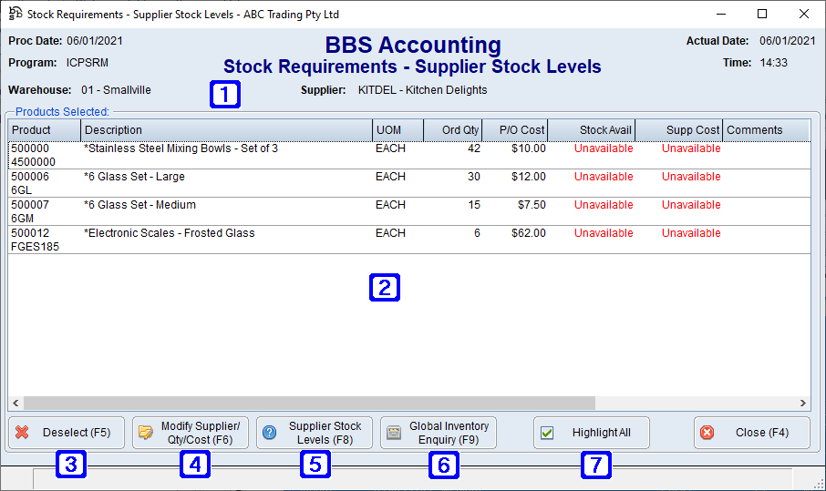 Stock Requirements - Supplier Stock Levels Screen Stock Requirements - Supplier Stock Levels Screen