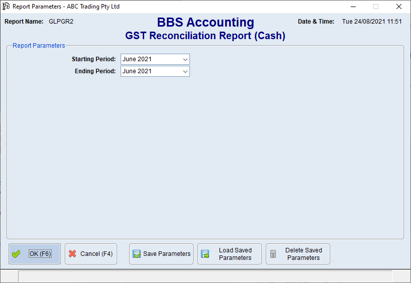 GST Reconciliation Report (Cash) Screen GST Reconciliation Report (Cash) Screen