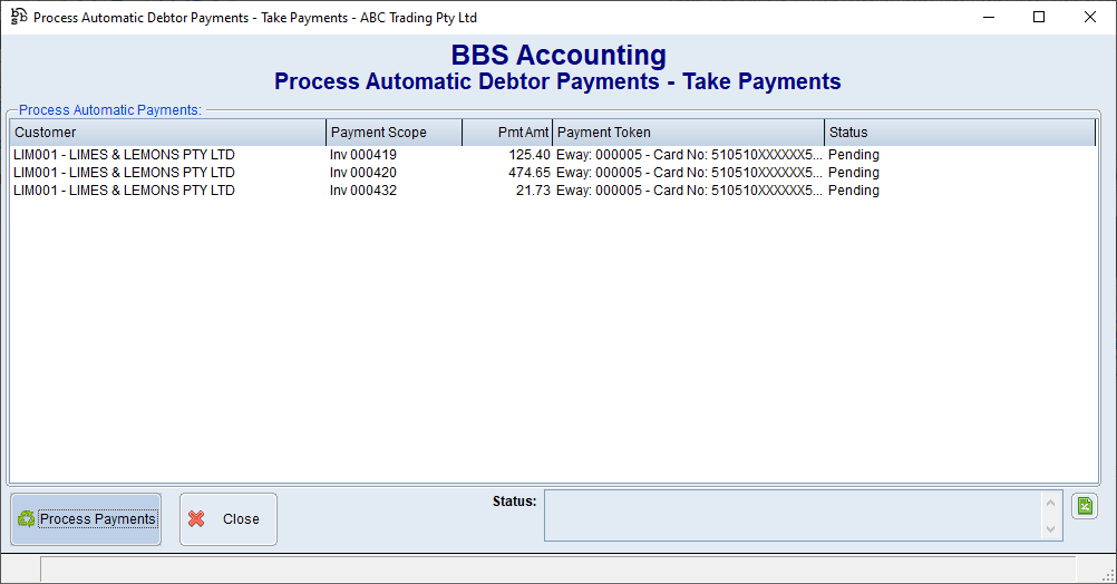 Process Automatic Debtor Payments - Take Payments Screen Process Automatic Debtor Payments - Take Payments Screen