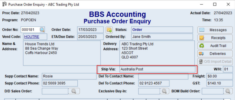 Purchase Order Enquiry Screen Purchase Order Enquiry Screen