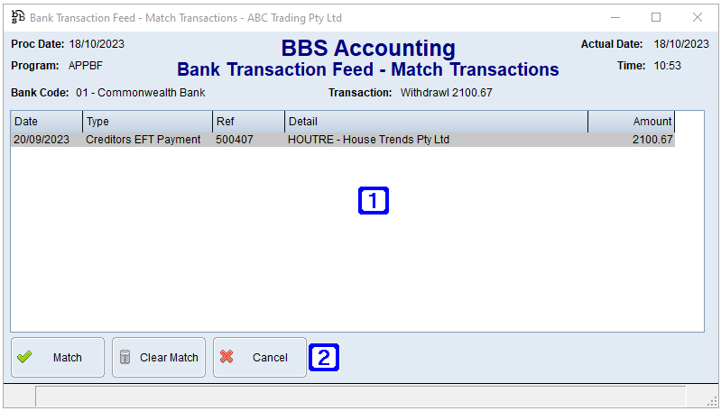 Bank Transaction Feed - Match Transactions Screen Bank Transaction Feed - Match Transactions Screen