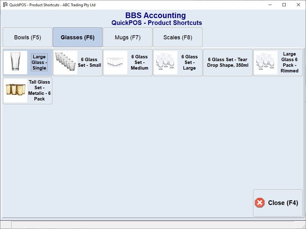 QuickPOS - Product Shortcuts Screen