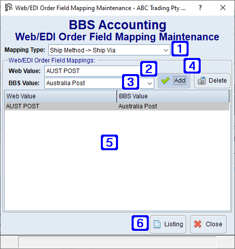 Web/EDI Order Field Mapping Maintenance Screen