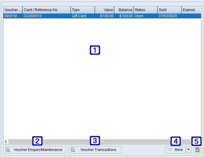 Gift Vouchers/Store Credits Tab Screen