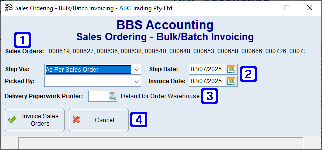 Sales Ordering - Bulk/Batch Invoicing Screen Sales Ordering - Bulk/Batch Invoicing Screen