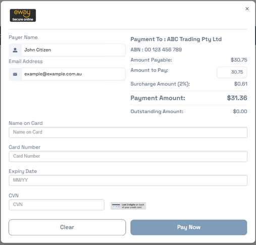 Example of Payment Details Screen Example of Payment Details Screen