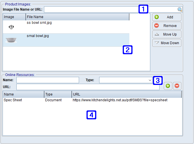 Product Masterfile Maintenance Images and Resources Tab Screen