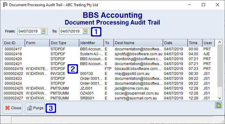 Document Processing Audit Trail Screen Document Processing Audit Trail Screen
