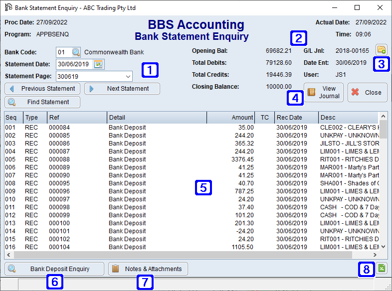 Bank Statement Enquiry Screen Bank Statement Enquiry Screen